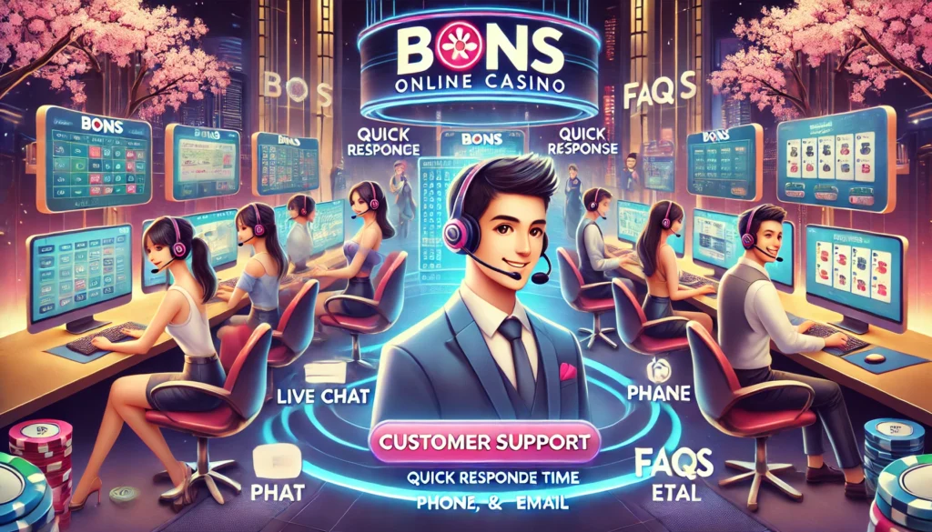 Bons Online Casino In Japan. The Scene Features Friendly Support Agents Wearing Headsets And Assisting Players