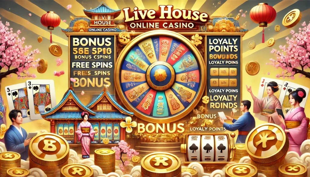 Live House Online Casino In Japan. The Image Features A Large Casino Bonus Wheel