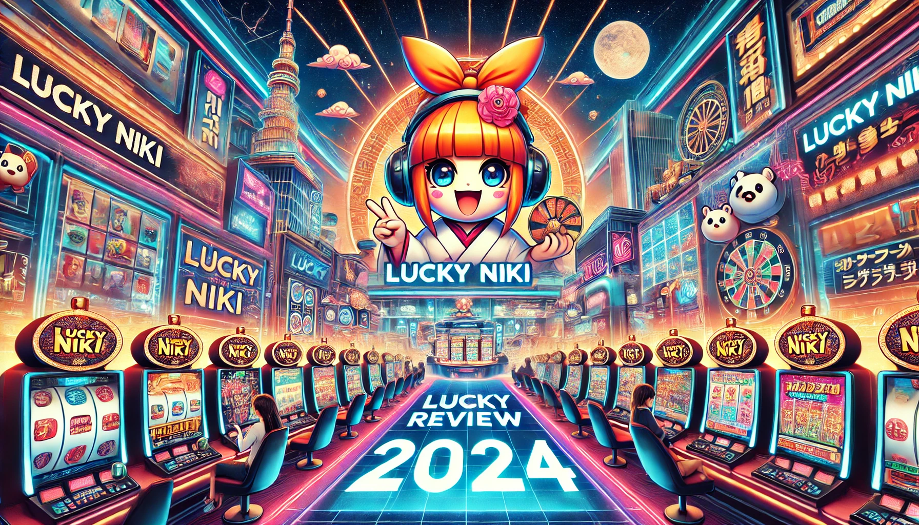 Lucky Niki Online Casino In Japan. The Scene Features The Iconic Lucky Niki Character In A Col