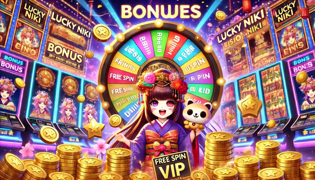 Loyalty Program Of Lucky Niki Casino In Japan. The Scene Features The Lucky Niki Anime Character Hol