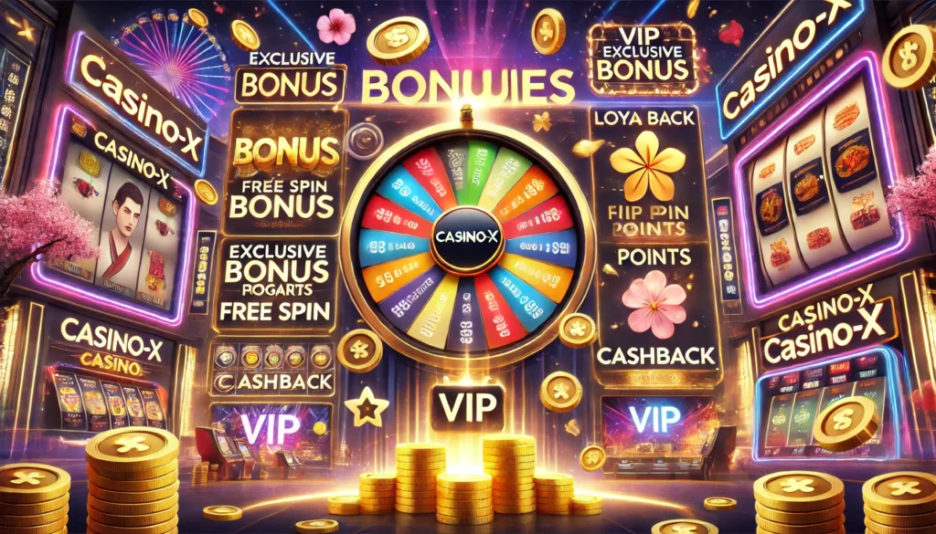 Rogram Of Casino X Online Casino In Japan. The Scene Features A Large Bonus Wheel, Golden